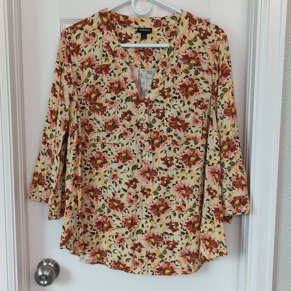 Torrid Floral Rayon Blouse Shirt Plus Size 2X